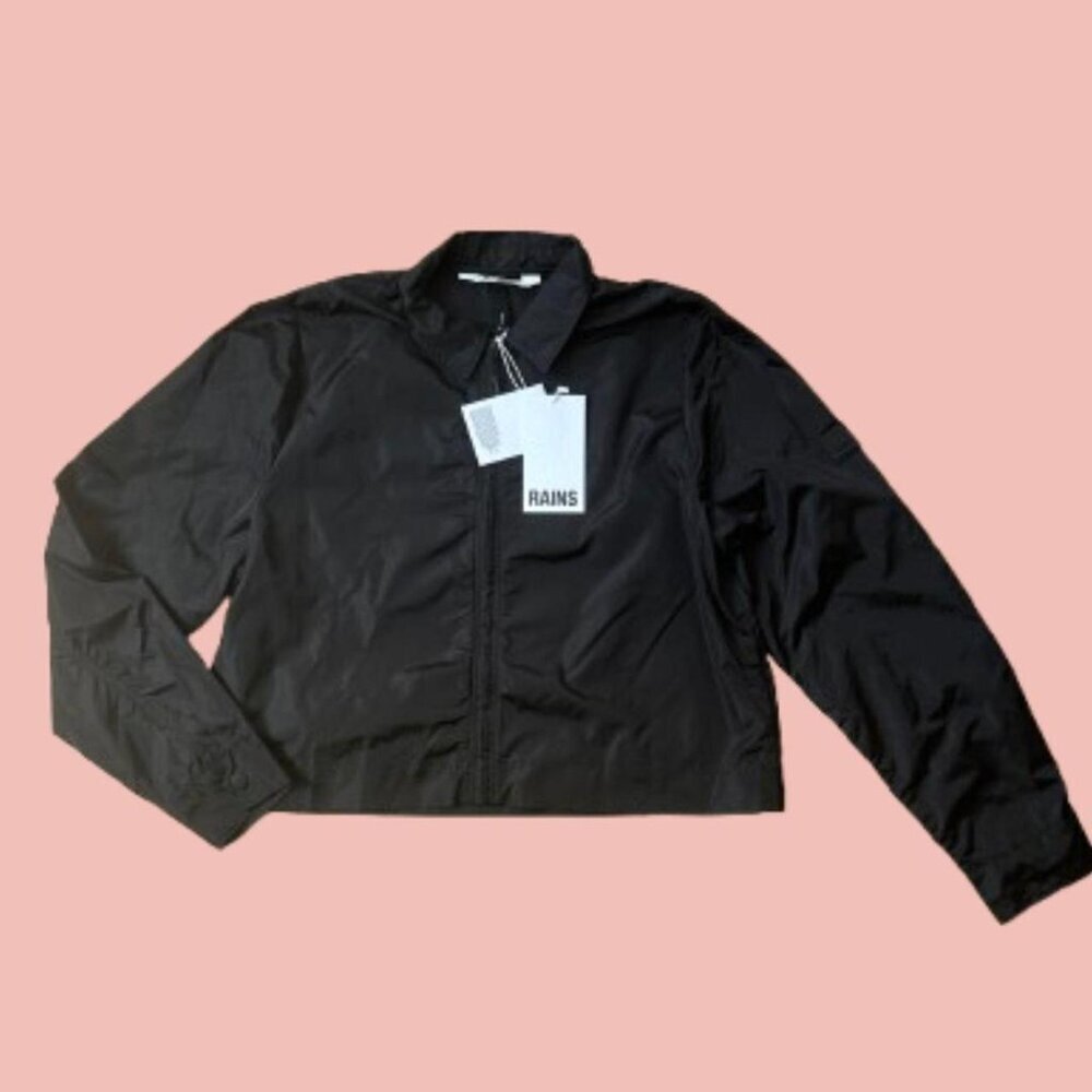 NWT RAINS Cropped Windbreaker – Black, Nylon, Zip Closure